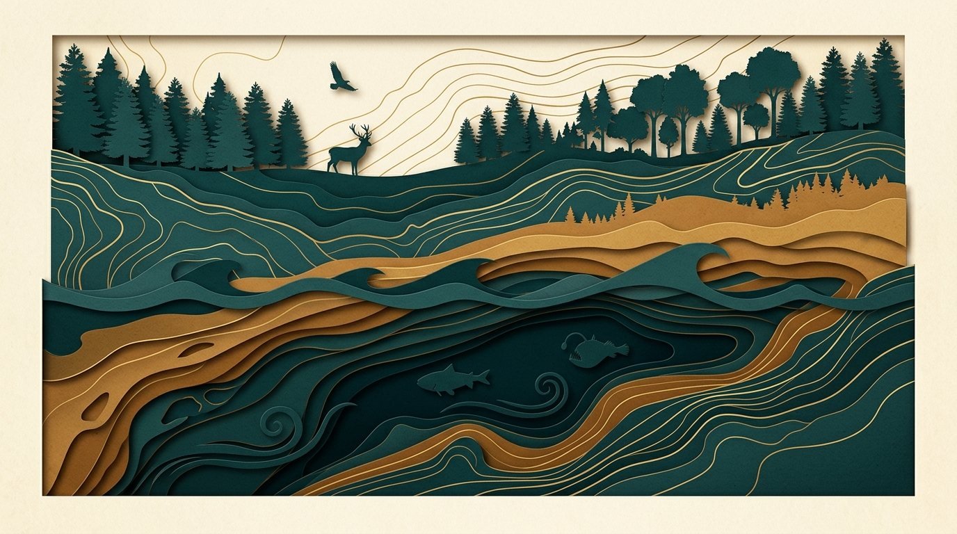 Topographical Biodiversity Illustration — Terrestrial and Marine Ecosystems